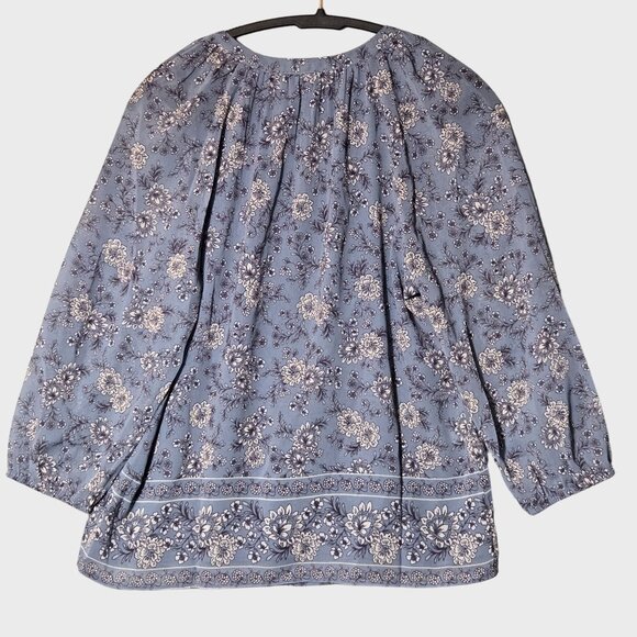 Daniel Rainn Lanea Blue Floral Split Neck 3/4 Sleeve Boho Blouse Blue NWT - Picture 4 of 7